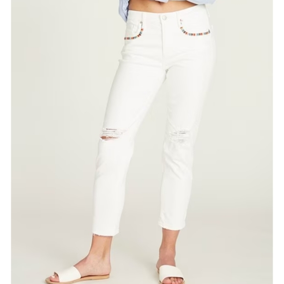 Driftwood x Folklore Gizelle Skinny Leg Embroidered Distressed Denim Jeans - Picture 2 of 14